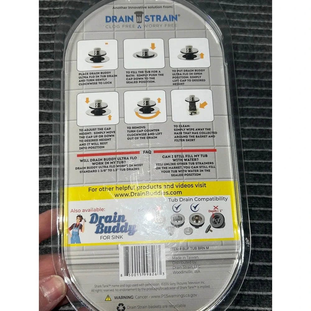 Drain Buddy Ultra Flo Bathtub Drain Stopper Hair Catcher‎ Brushed Nickel BUF TUB